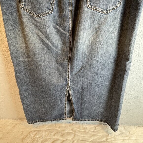 Women's 12 Christopher & Banks Long Denim Skirt Back Slit Cotton Blend - Picture 6 of 12